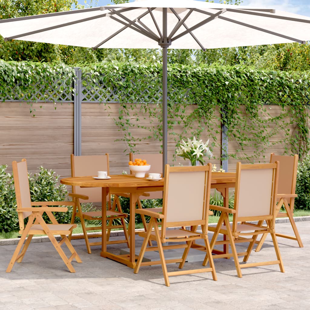 7 Piece Garden Dining Set White Fabric And Solid Wood