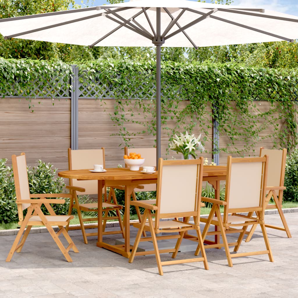 7 Piece Garden Dining Set White Fabric And Solid Wood