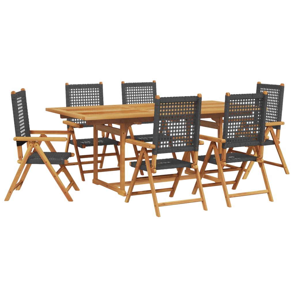 7 Piece Garden Dining Set Poly Rattan And Solid Wood