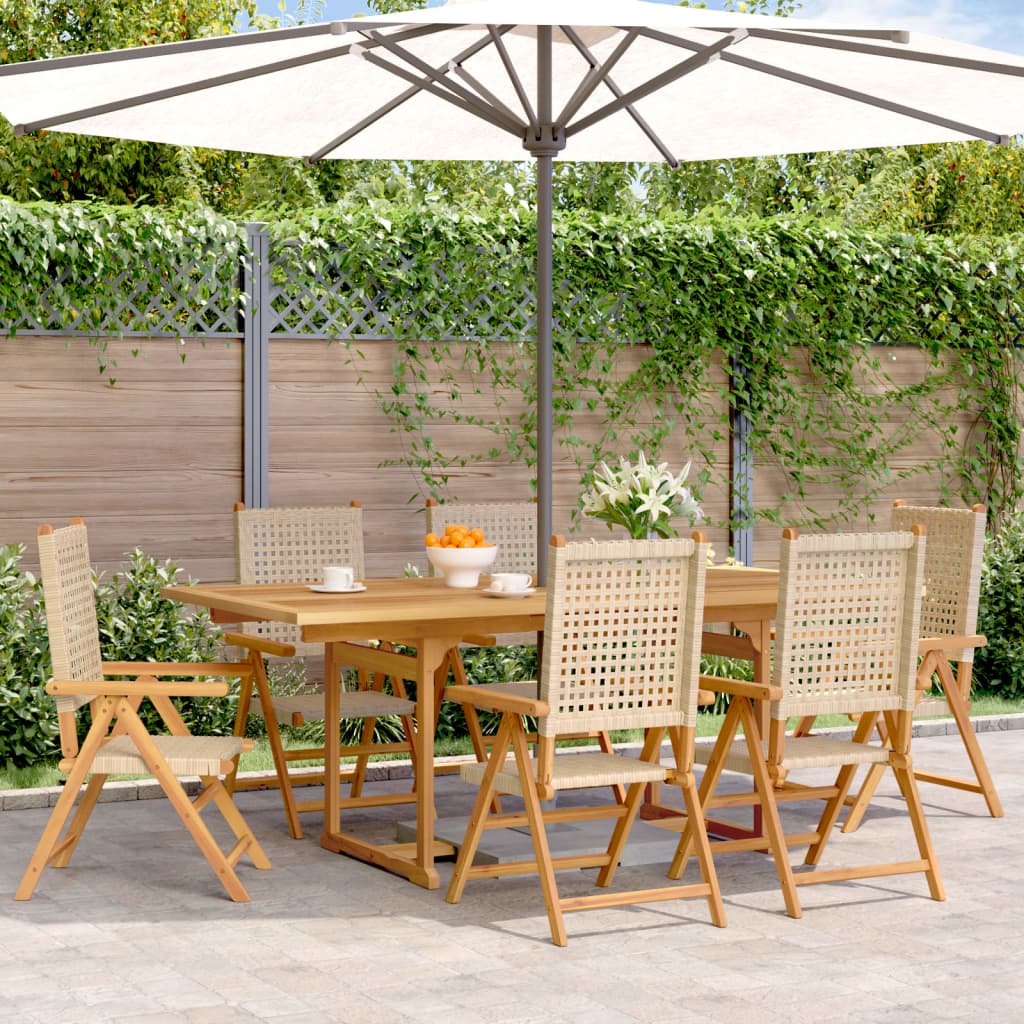 7 Piece Garden Dining Set Poly Rattan And Solid Wood