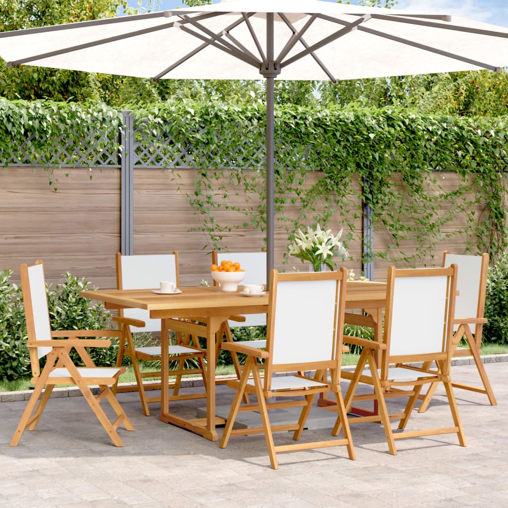 7 Piece Garden Dining Set White Fabric And Solid Wood