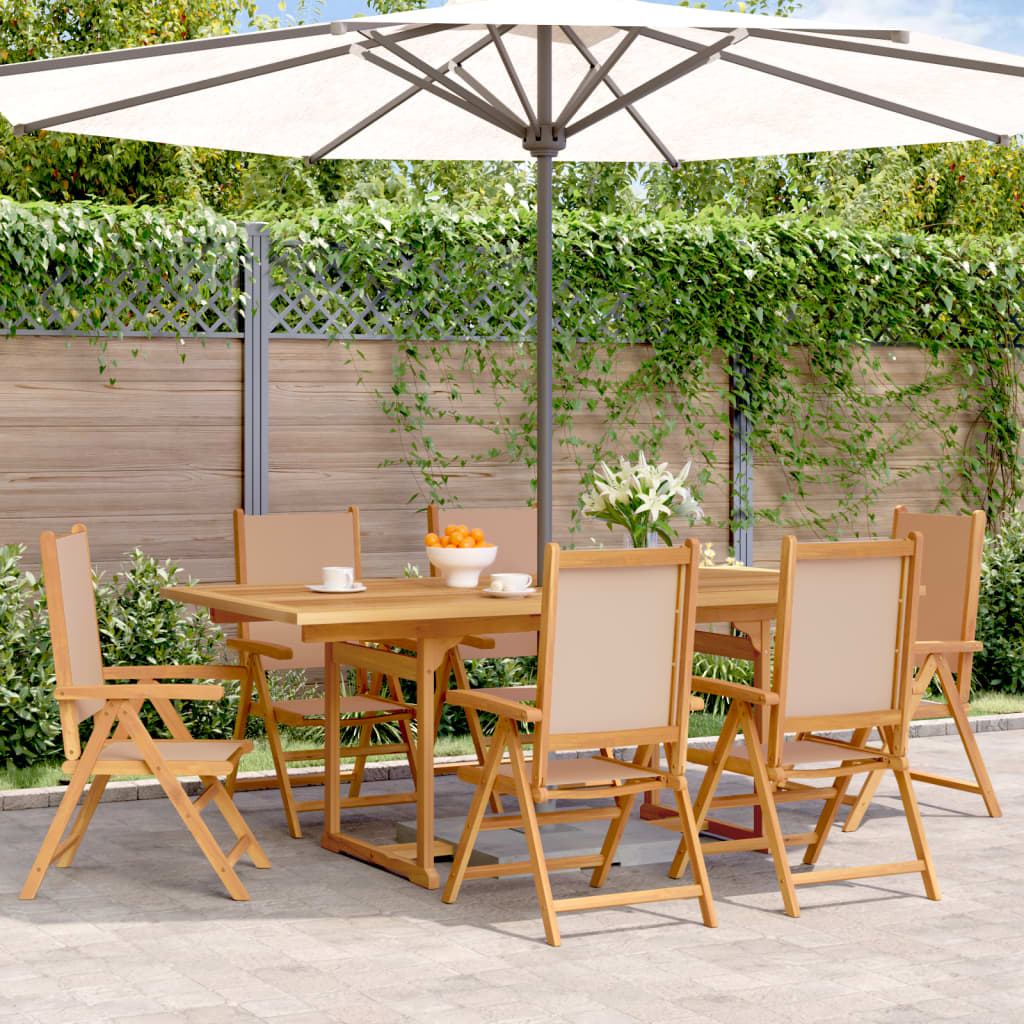 7 Piece Garden Dining Set White Fabric And Solid Wood