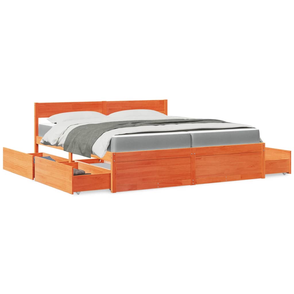 Bed With Drawers And Mattress Solid Wood Pine