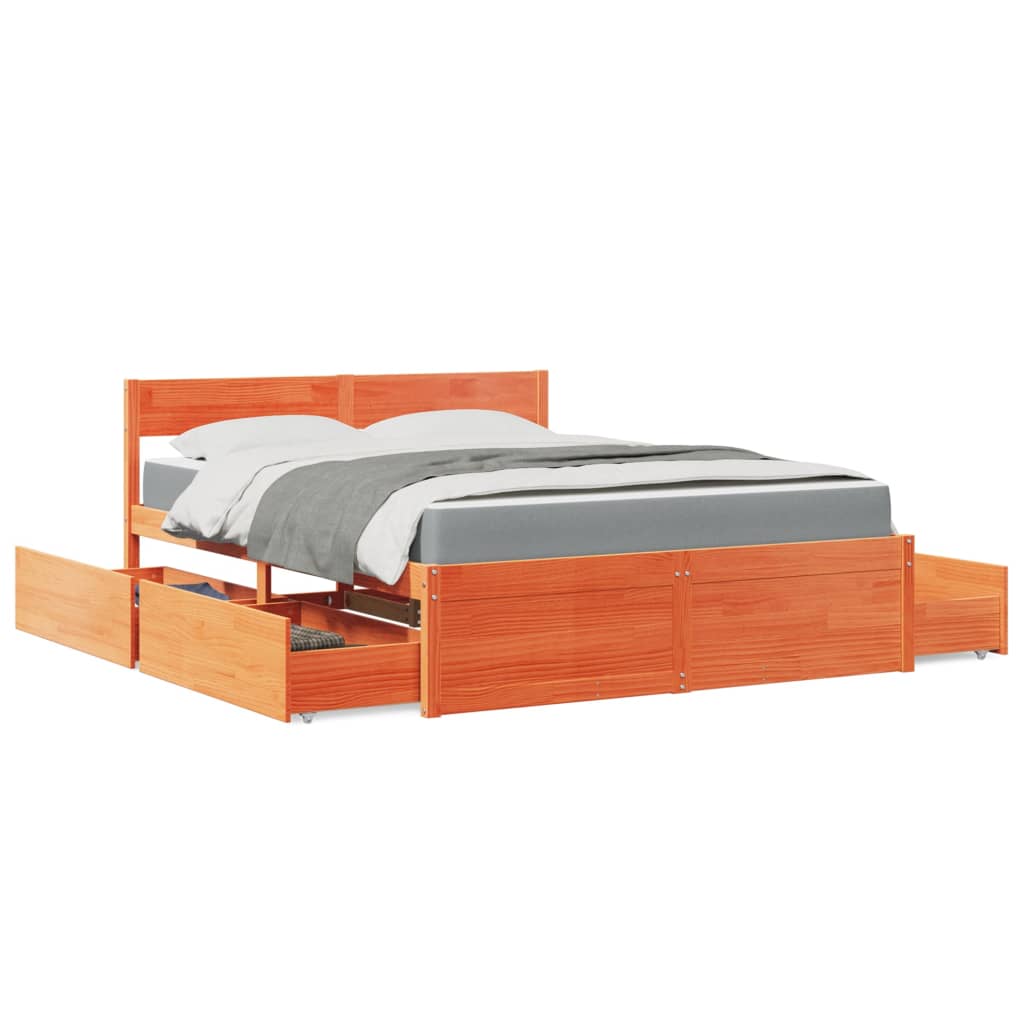Bed With Drawers And Mattress Solid Wood Pine