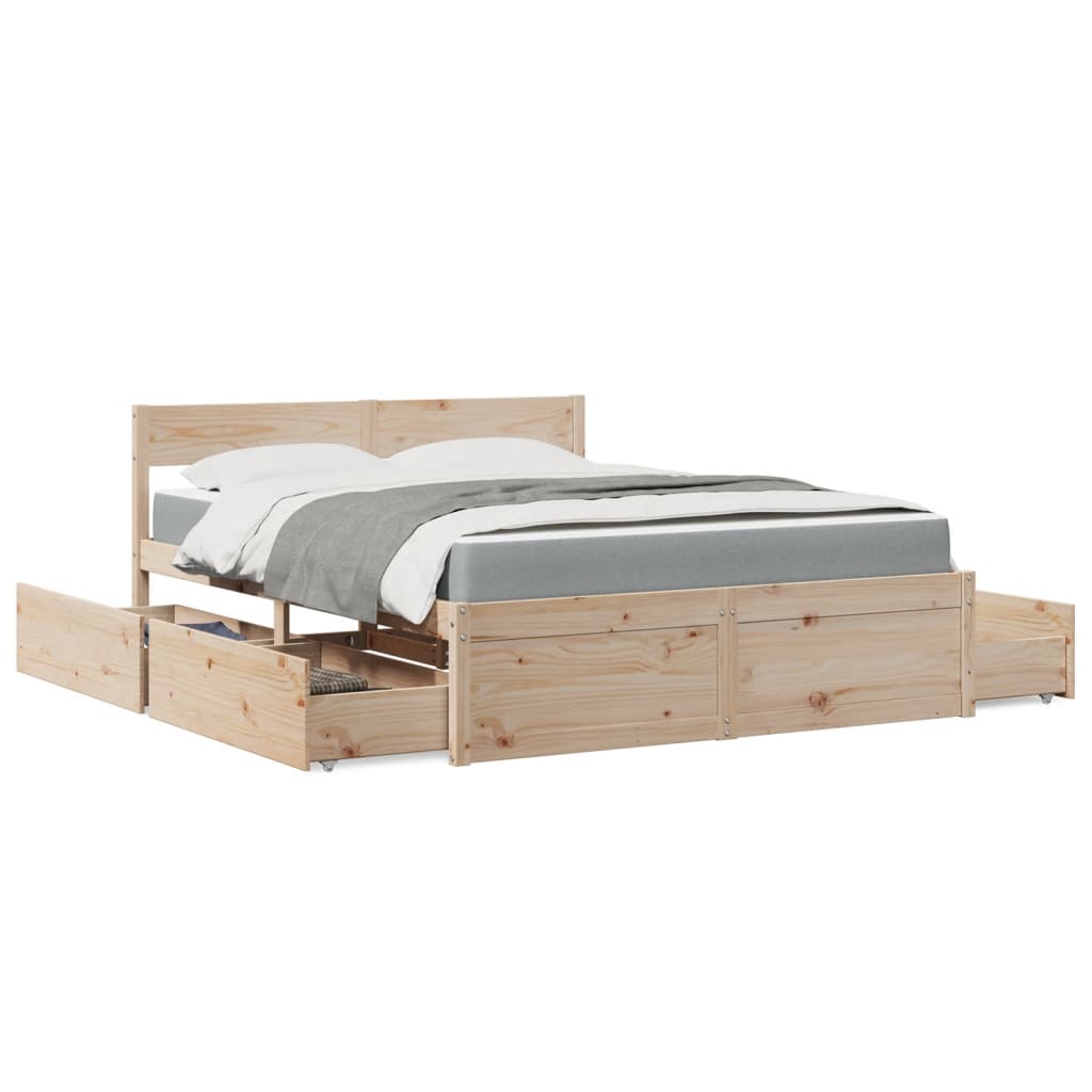 Bed With Drawers And Mattress Solid Wood Pine