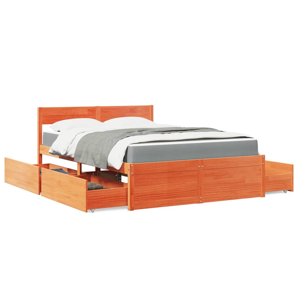 Bed With Drawers And Mattress Solid Wood Pine