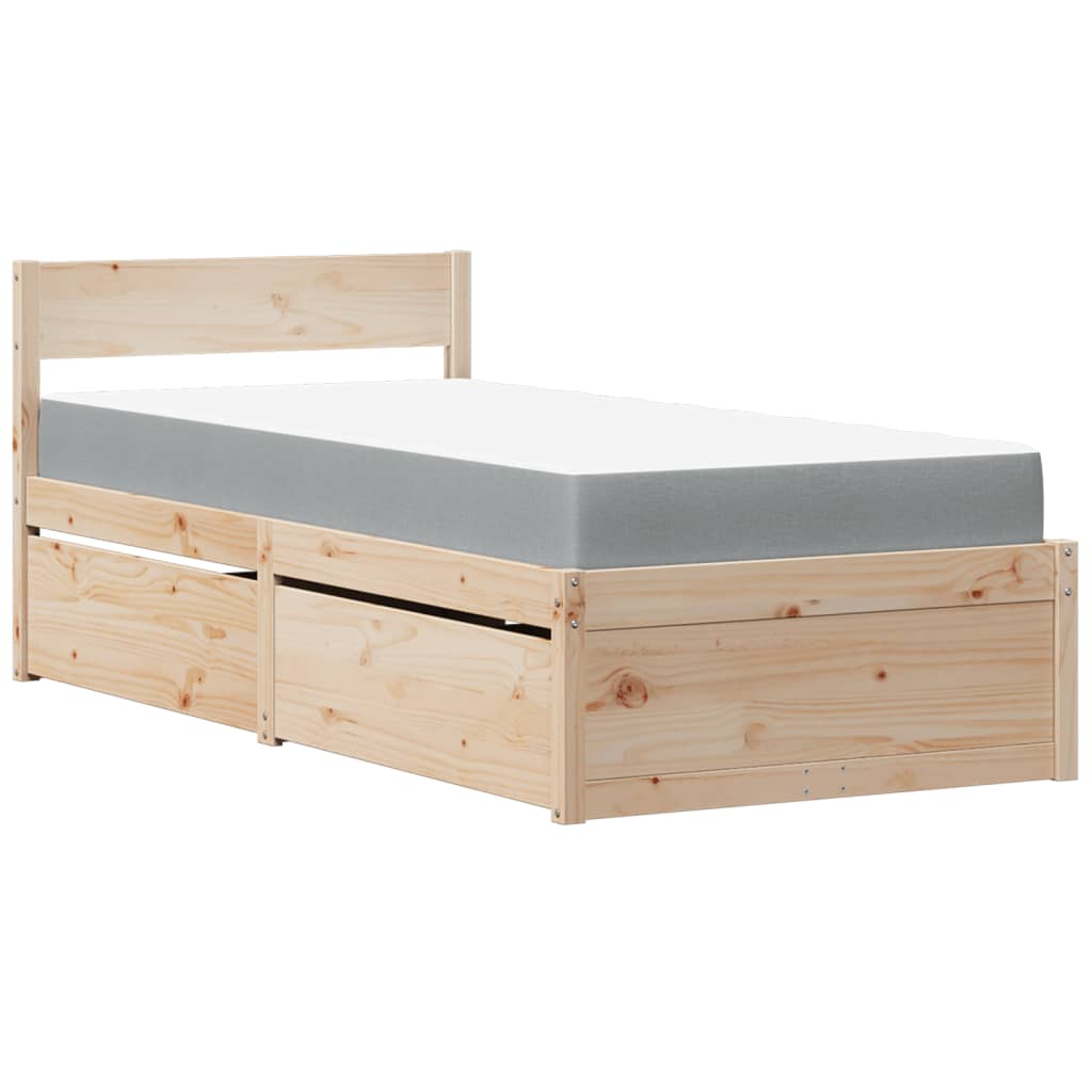 Bed With Drawers And Mattress Solid Wood Pine