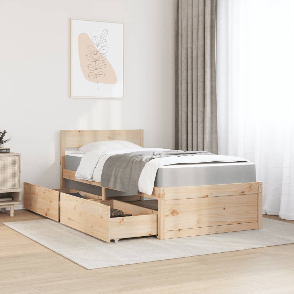 Bed With Drawers And Mattress Solid Wood Pine