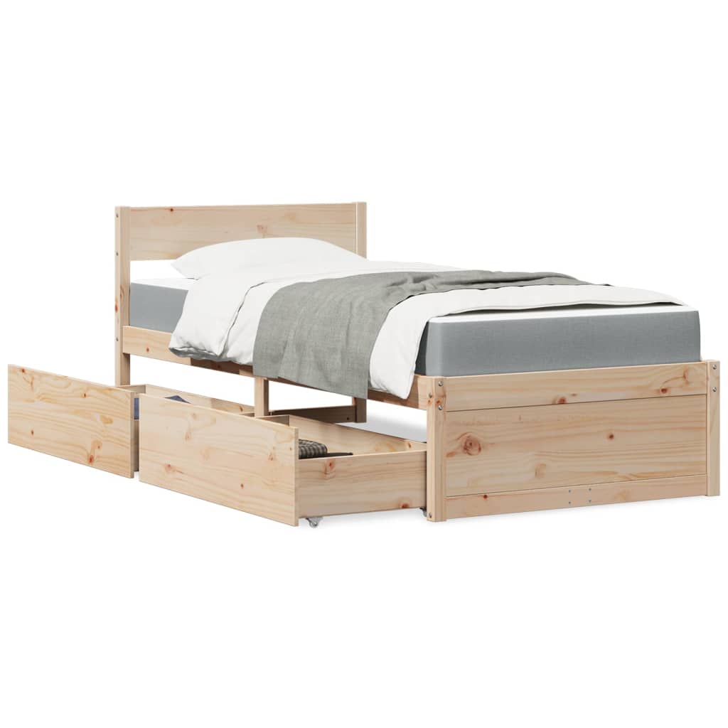 Bed With Drawers And Mattress Solid Wood Pine