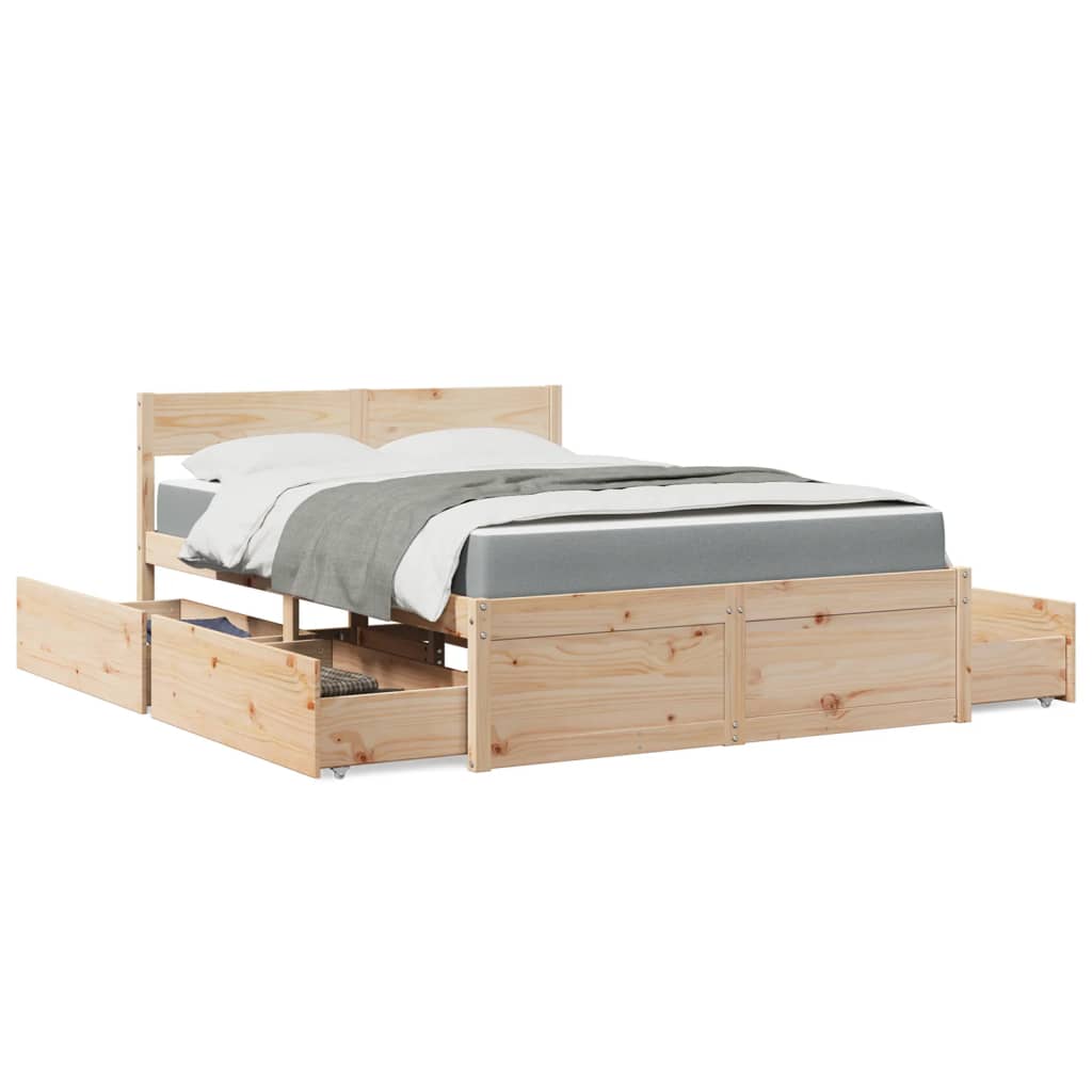 Bed With Drawers And Mattress Solid Wood Pine