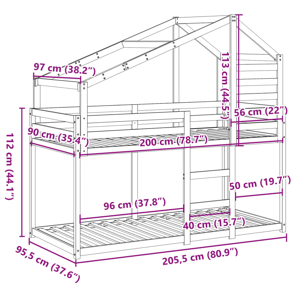Bunk Bed Without Mattress Solid Wood Pine