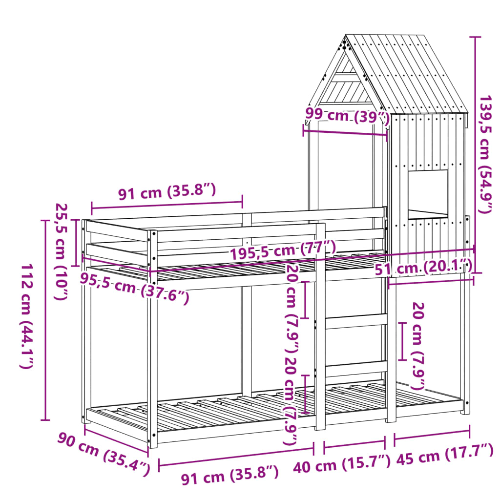 Bunk Bed Without Mattress Single Solid Wood Pine