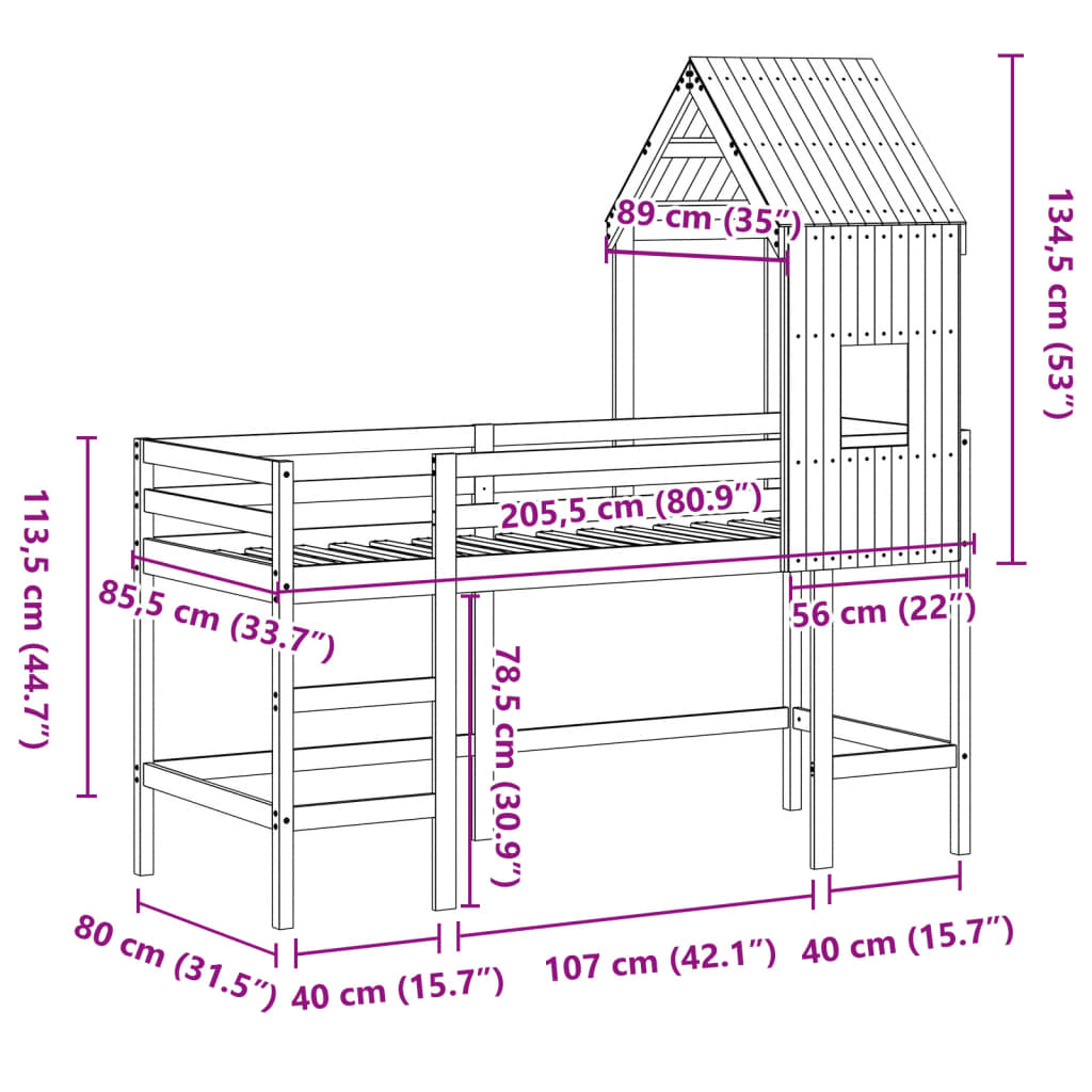 Loft Bed With Ladder And Roof Without Mattress
