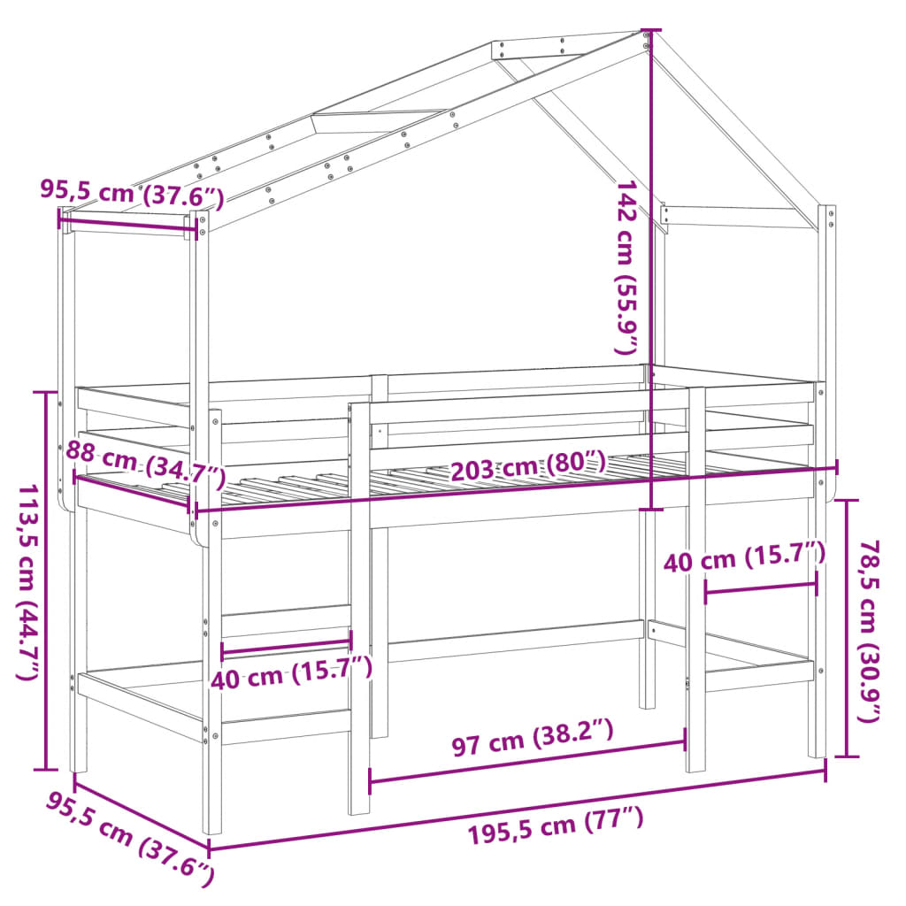 Loft Bed With Ladder And Roof Without Mattress Single