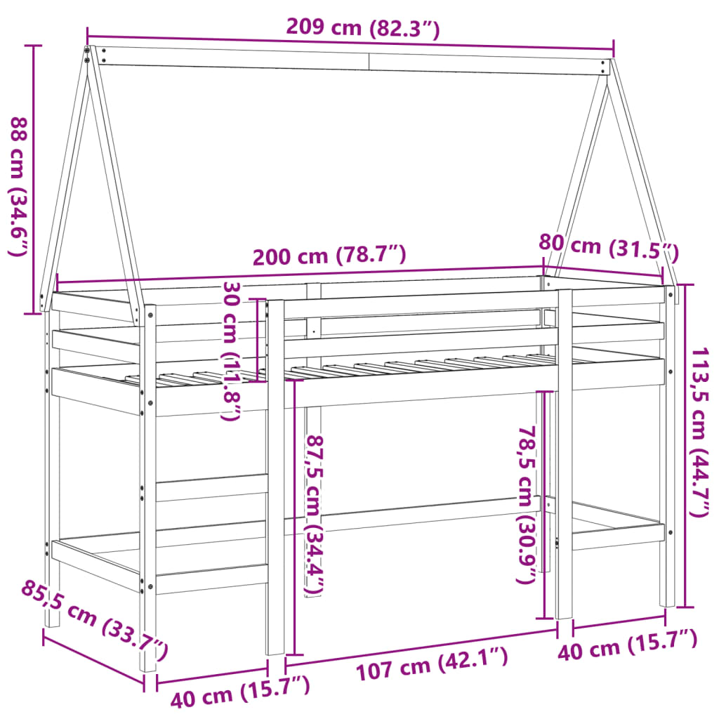 Loft Bed With Ladder And Roof Without Mattress