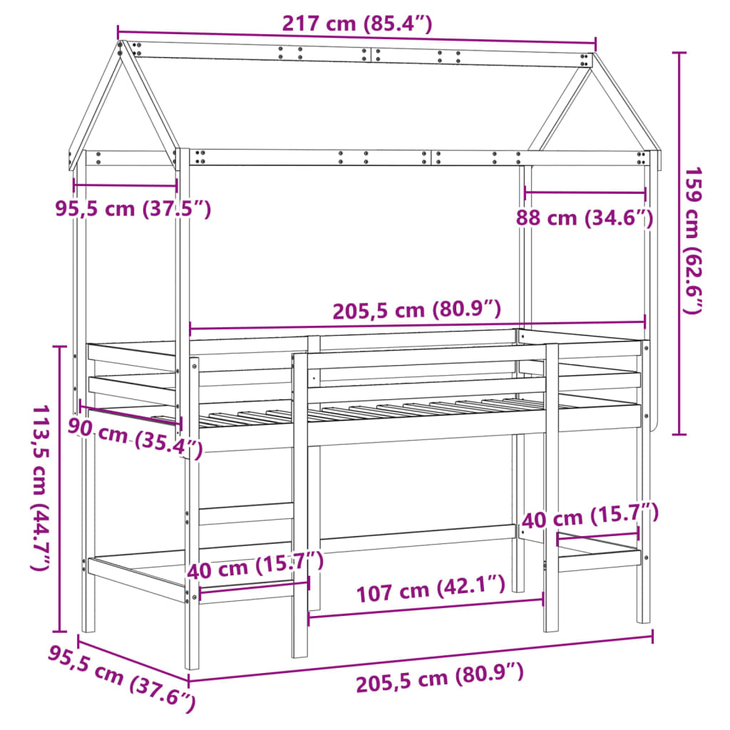 Loft Bed With Ladder And Roof Without Mattress
