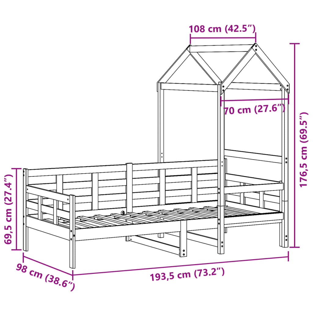 Day Bed With Roof Without Mattress Single Solid Wood