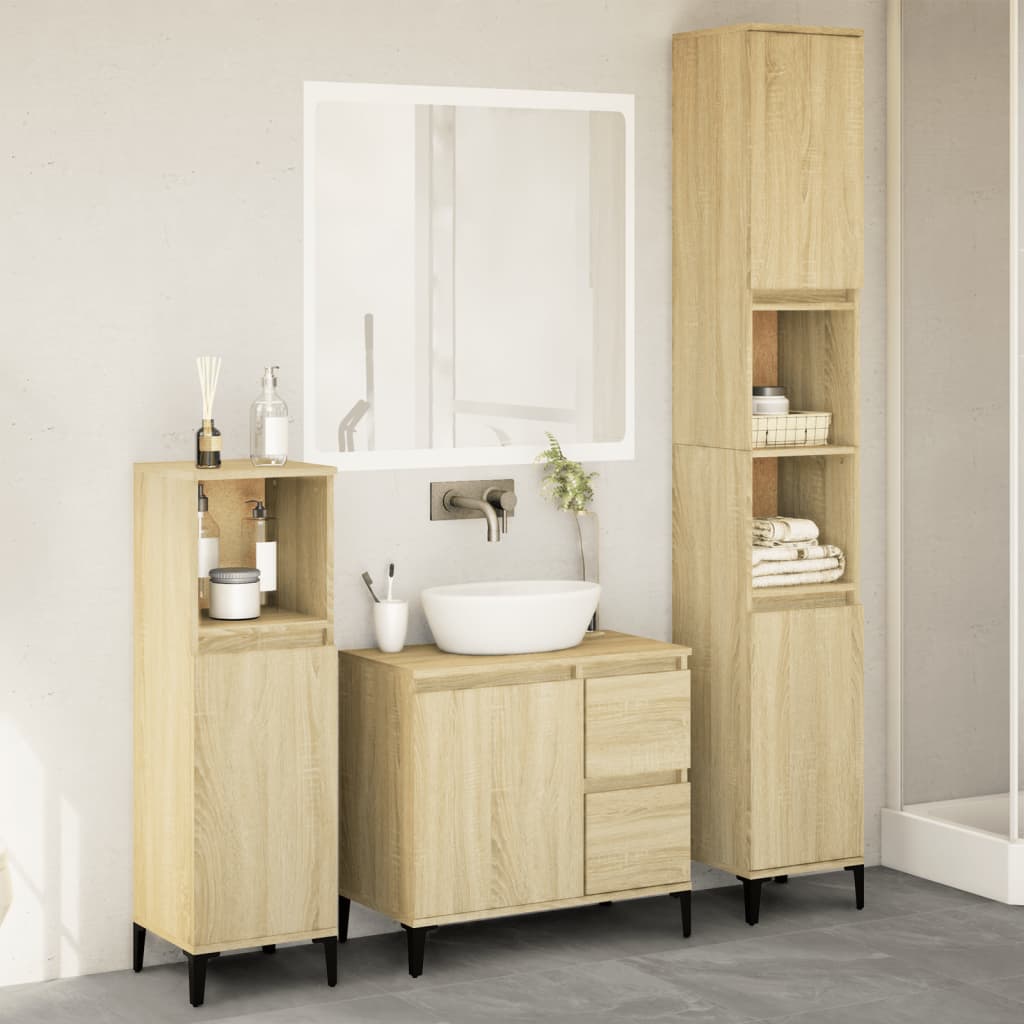 3 Piece Bathroom Furniture Set Engineered Wood