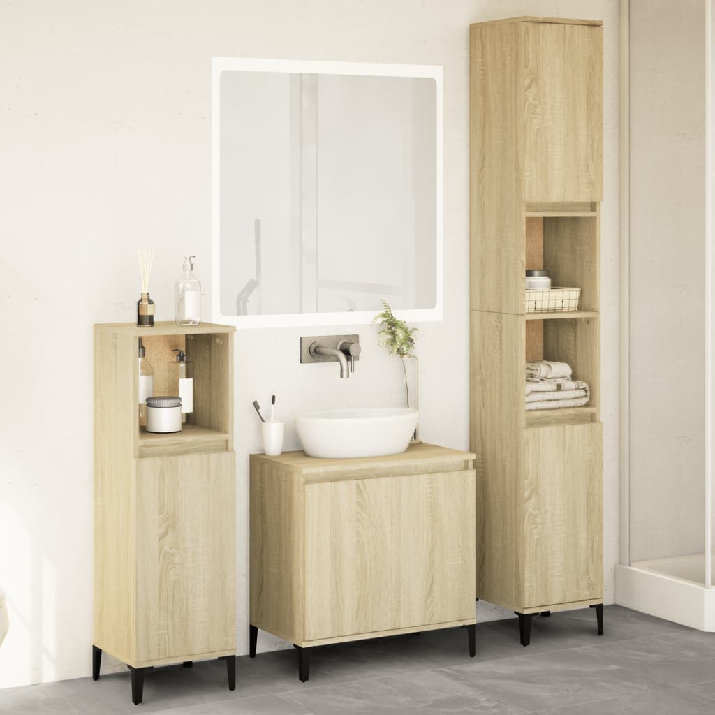 3 Piece Bathroom Cabinet Set Engineered Wood