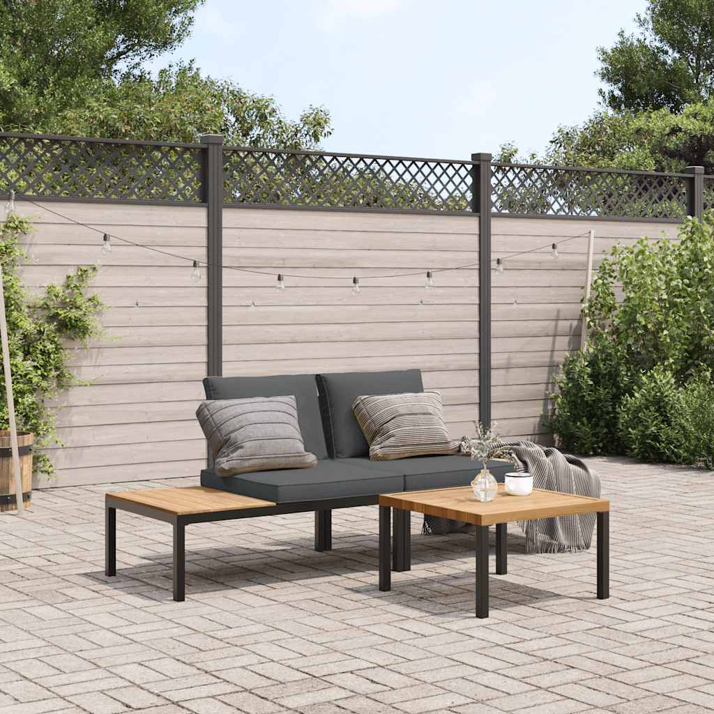 2 Piece Garden Sofa Set With Cushions Black Aluminium