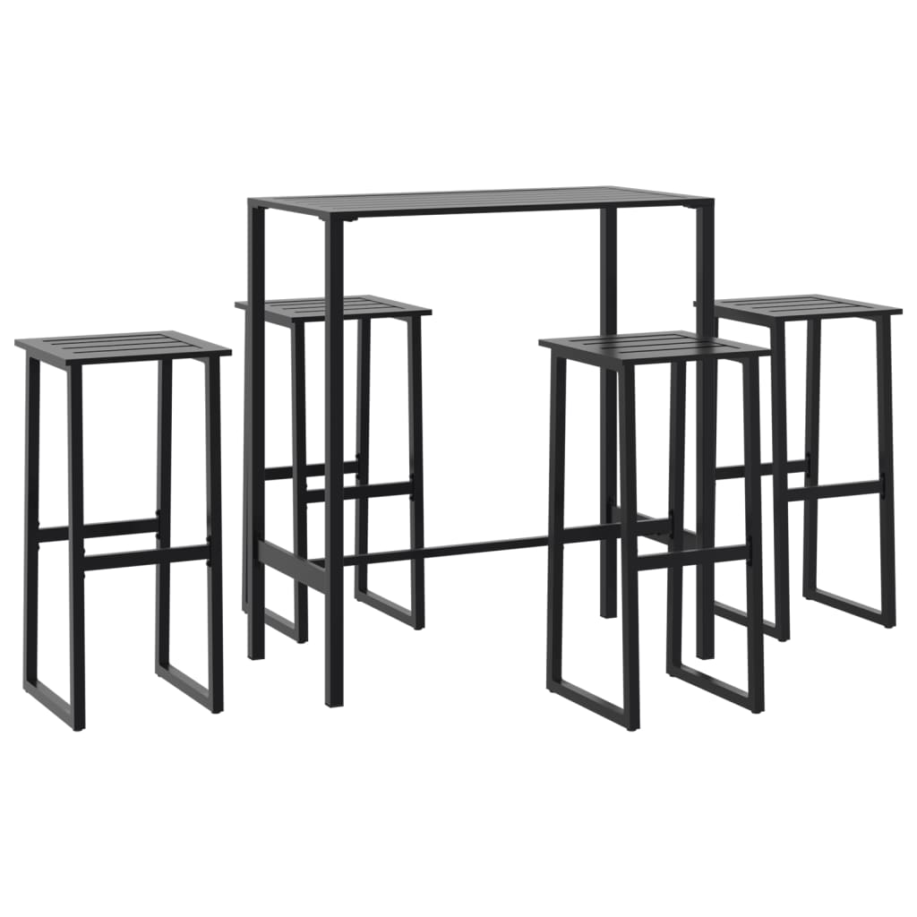 5 Piece Garden Bar Set Black Powder-Coated Steel