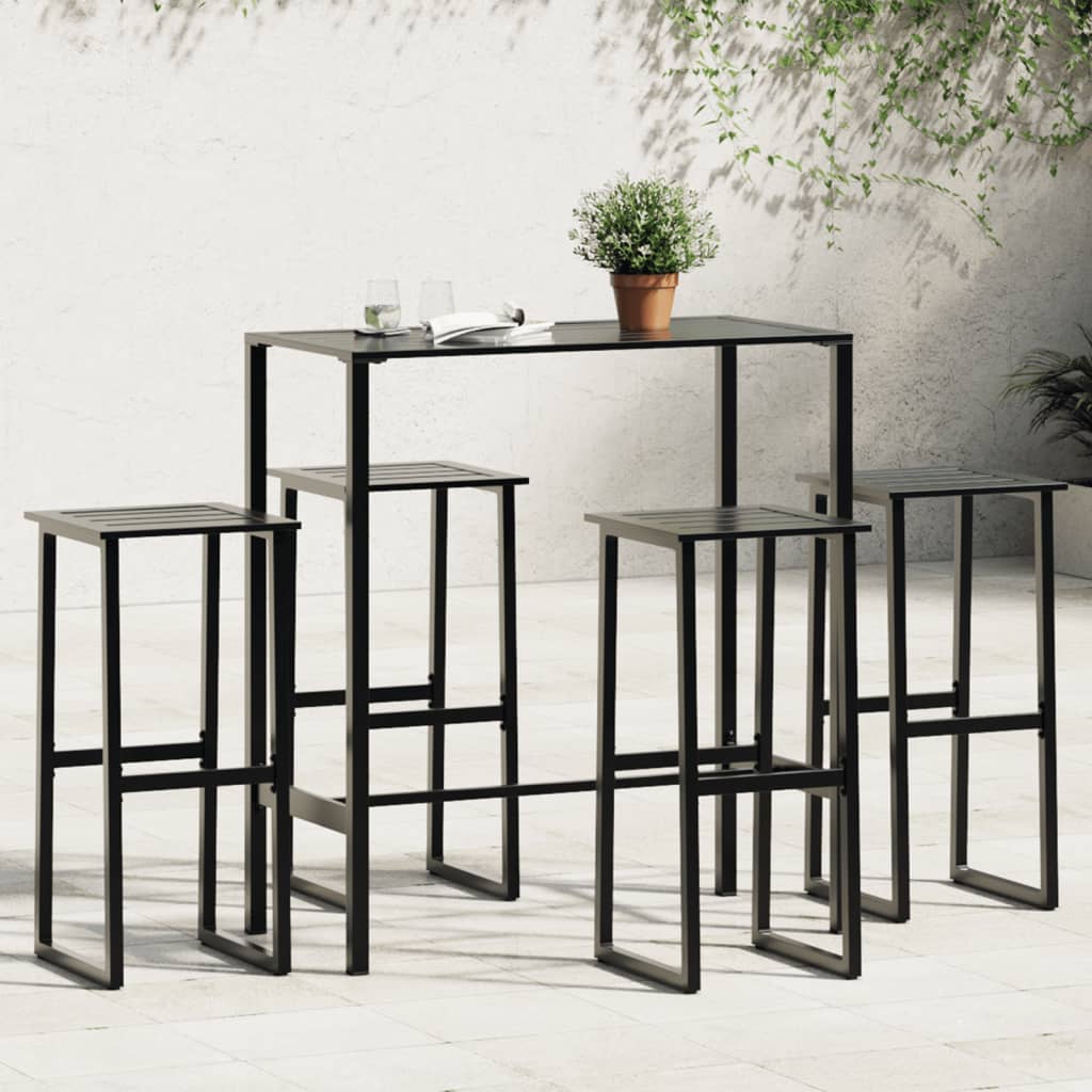 5 Piece Garden Bar Set Black Powder-Coated Steel
