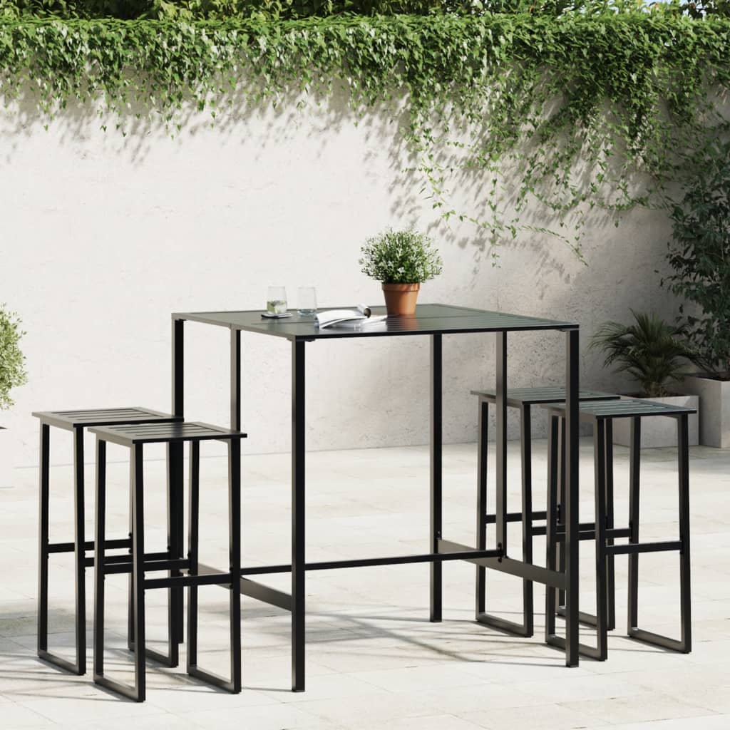 5 Piece Garden Bar Set Black Powder-Coated Steel