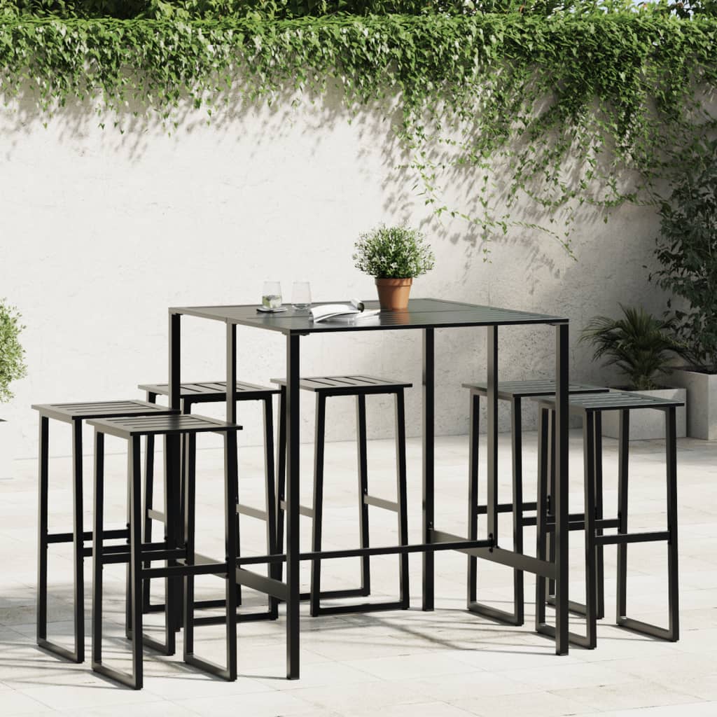 5 Piece Garden Bar Set Black Powder-Coated Steel