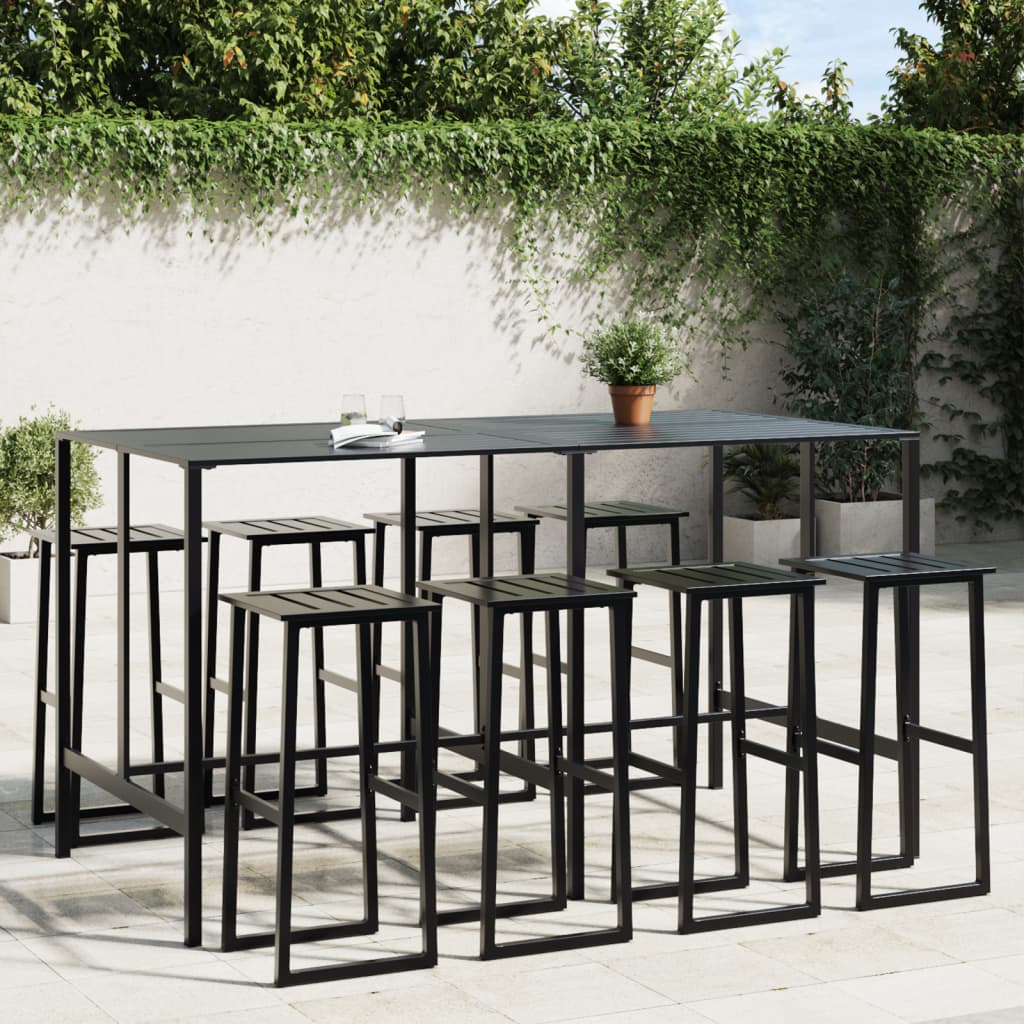 5 Piece Garden Bar Set Black Powder-Coated Steel