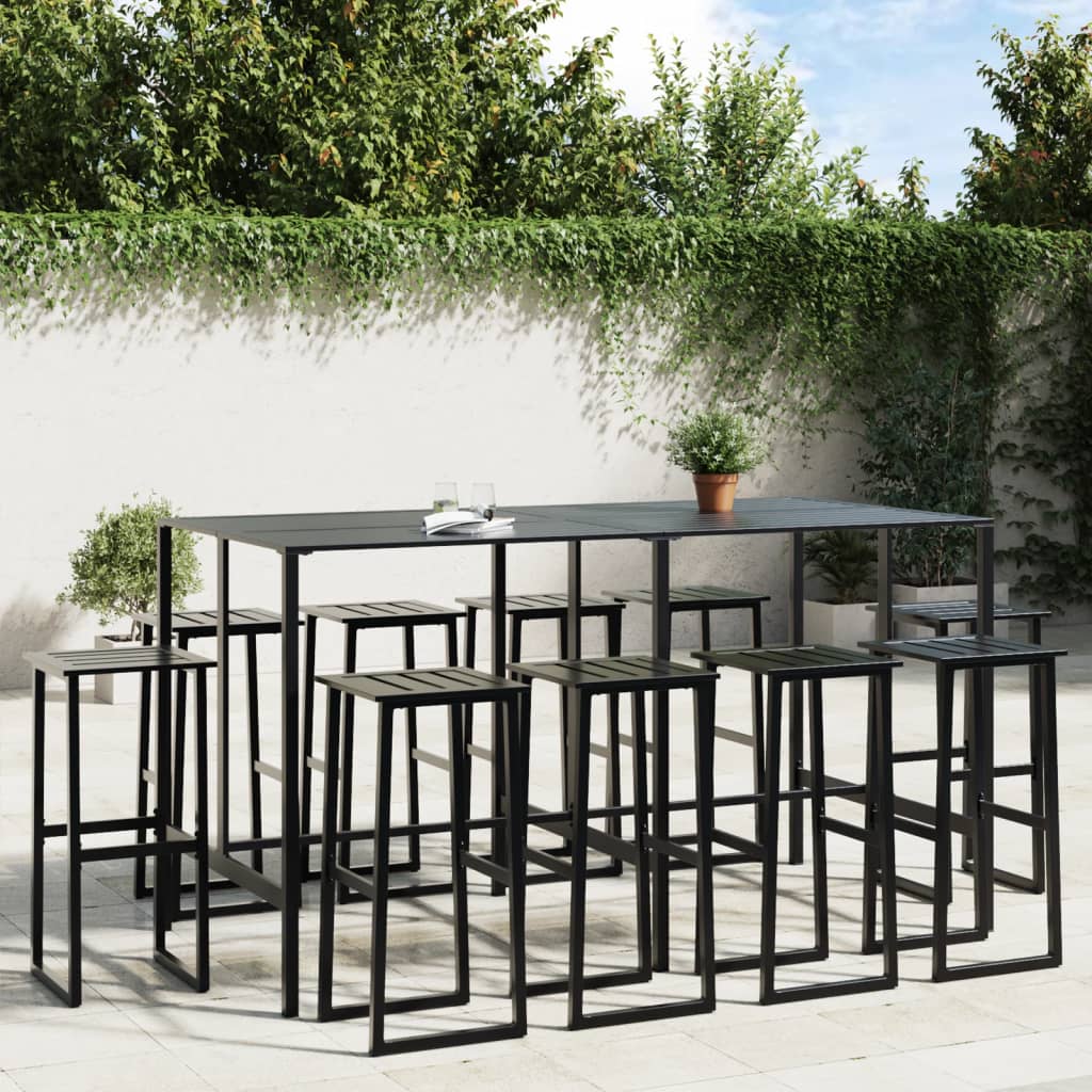 5 Piece Garden Bar Set Black Powder-Coated Steel