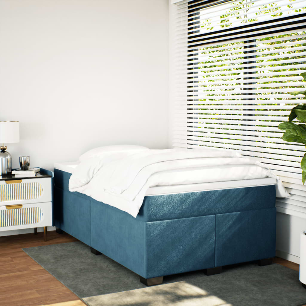 Box Spring Bed With Mattress Dark Blue Velvet