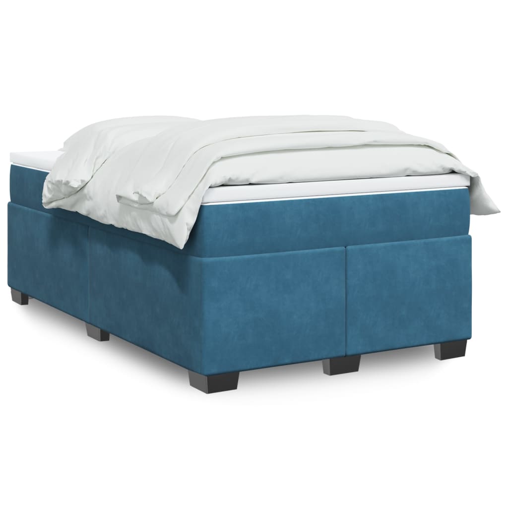 Box Spring Bed With Mattress Dark Blue Velvet