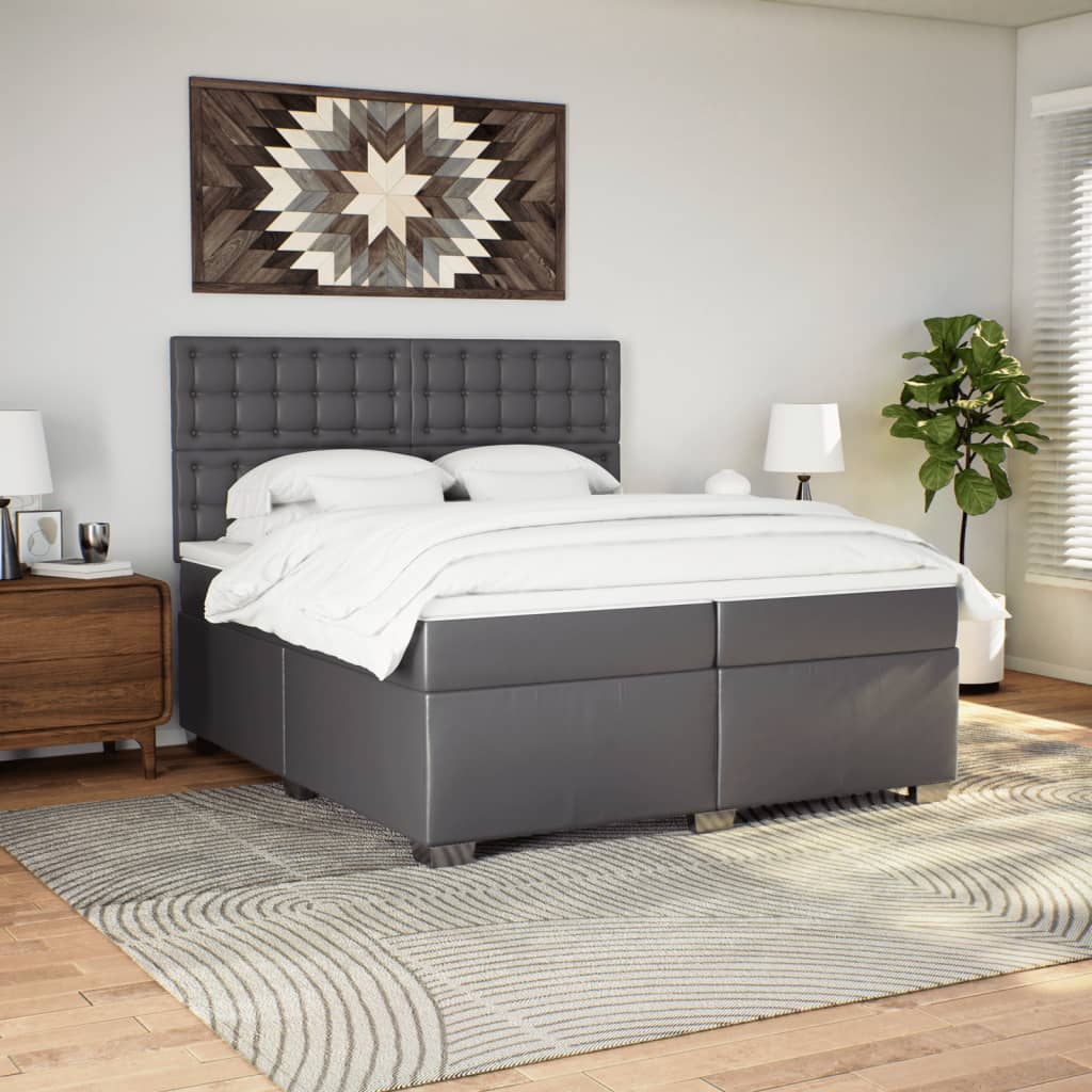 Box Spring Bed With Mattress Faux Leather