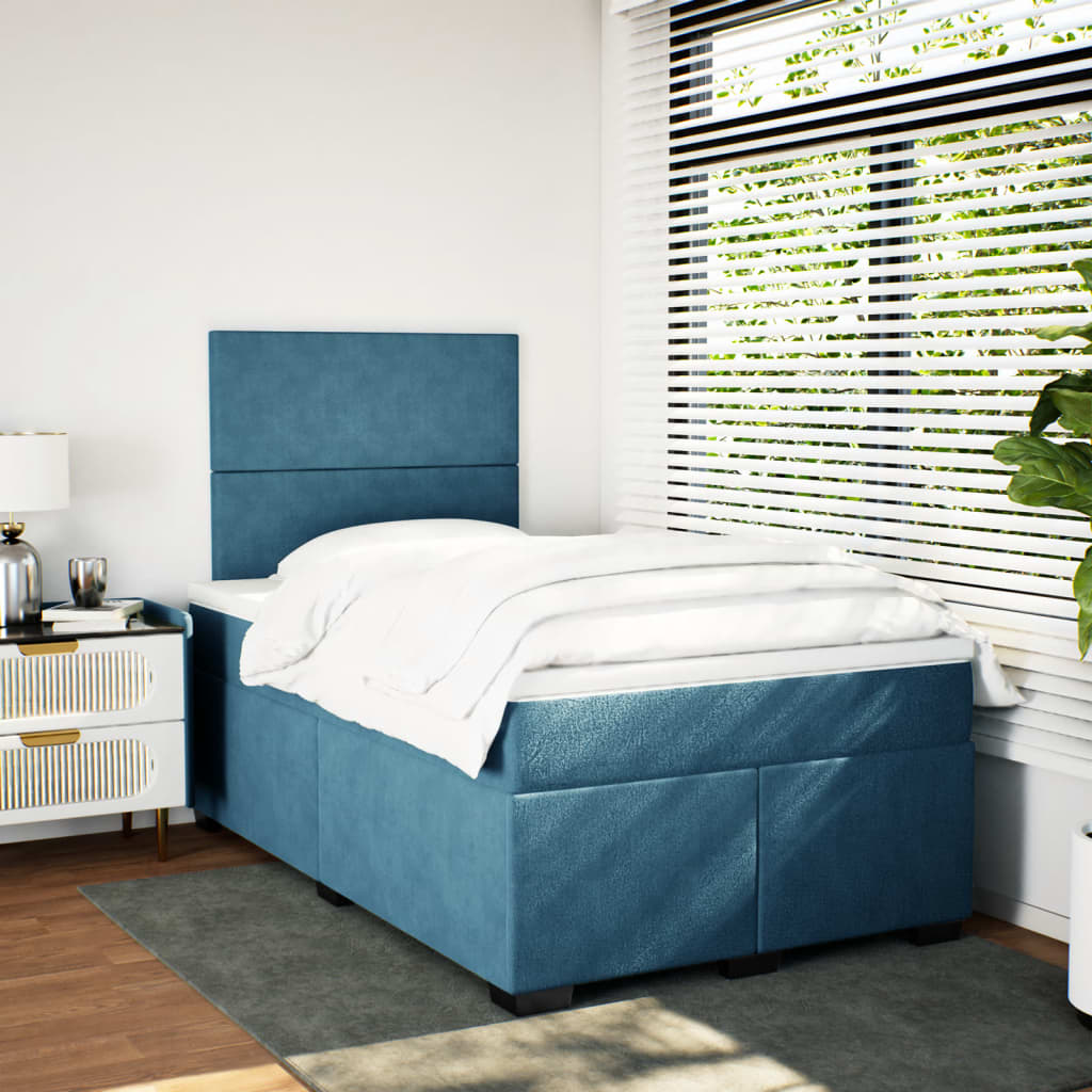 Box Spring Bed With Mattress Blue Velvet