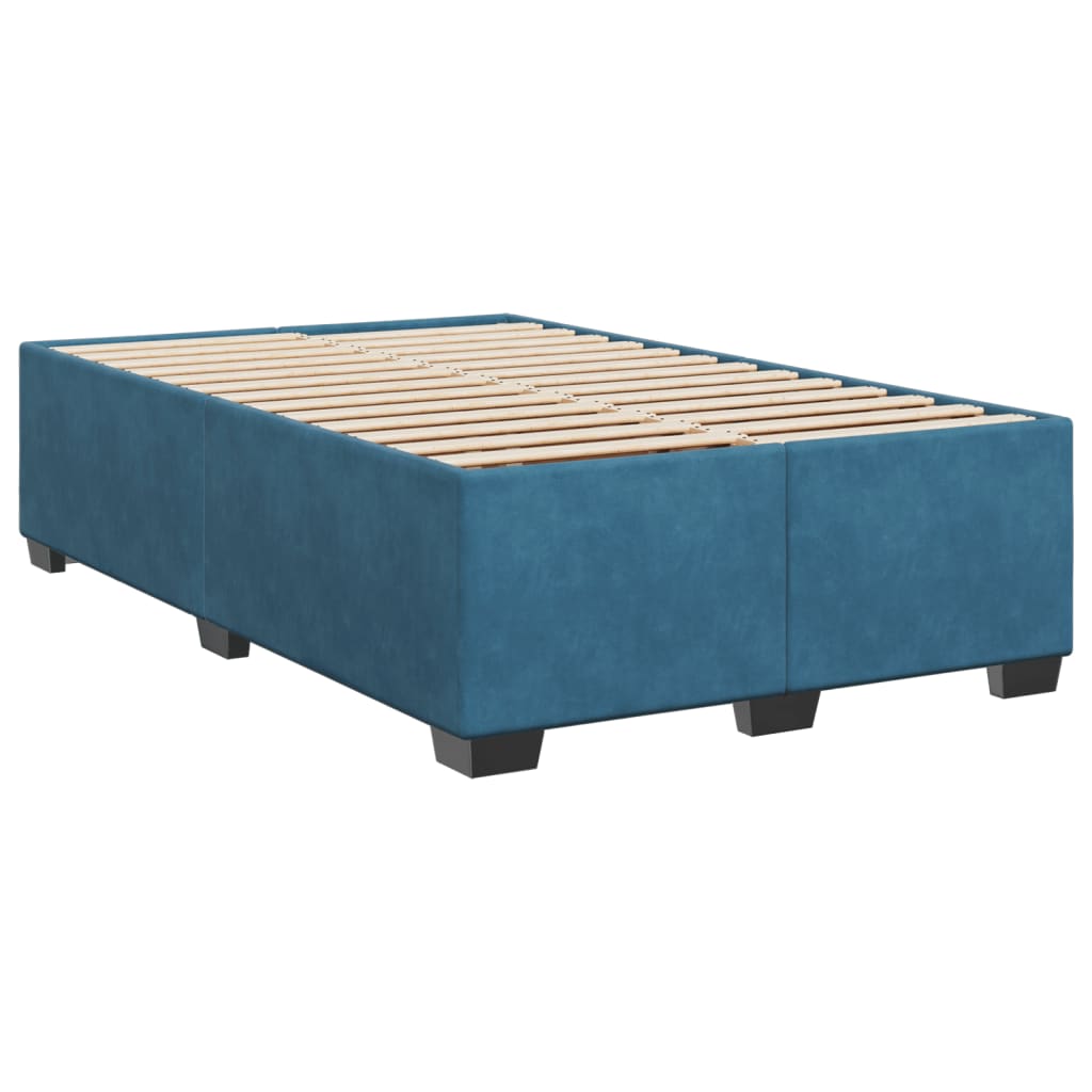 Box Spring Bed With Mattress Blue Velvet