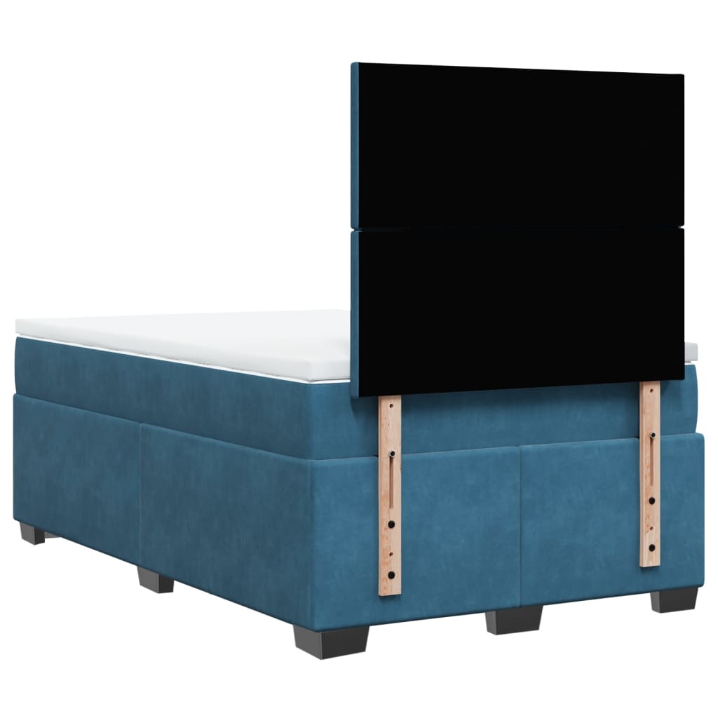Box Spring Bed With Mattress Blue Velvet