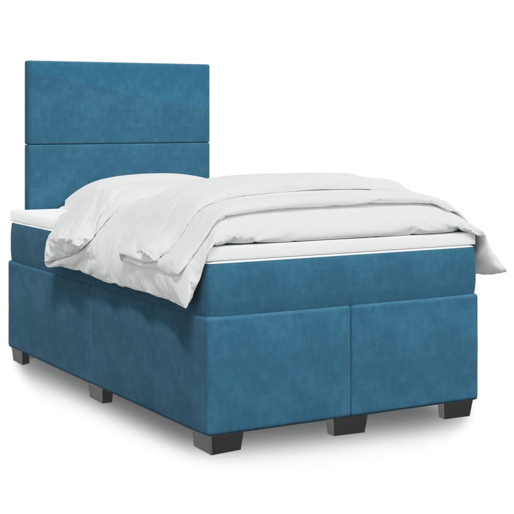 Box Spring Bed With Mattress Blue Velvet