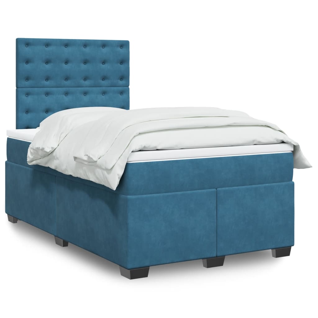 Box Spring Bed With Mattress Blue Velvet