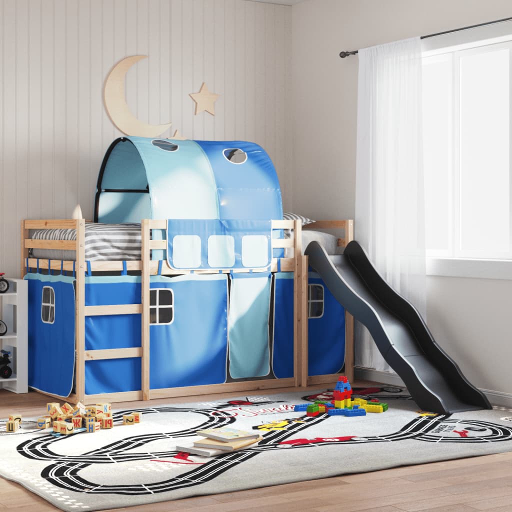 Bunk Bed Without Mattress With Slide And Curtains Blue