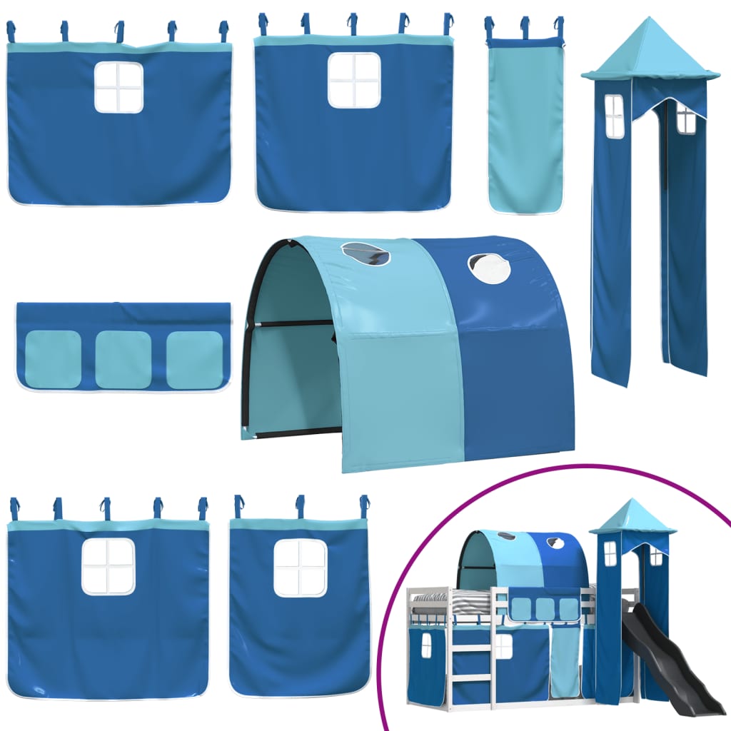 Bunk Bed Without Mattress With Slide And Curtains Blue