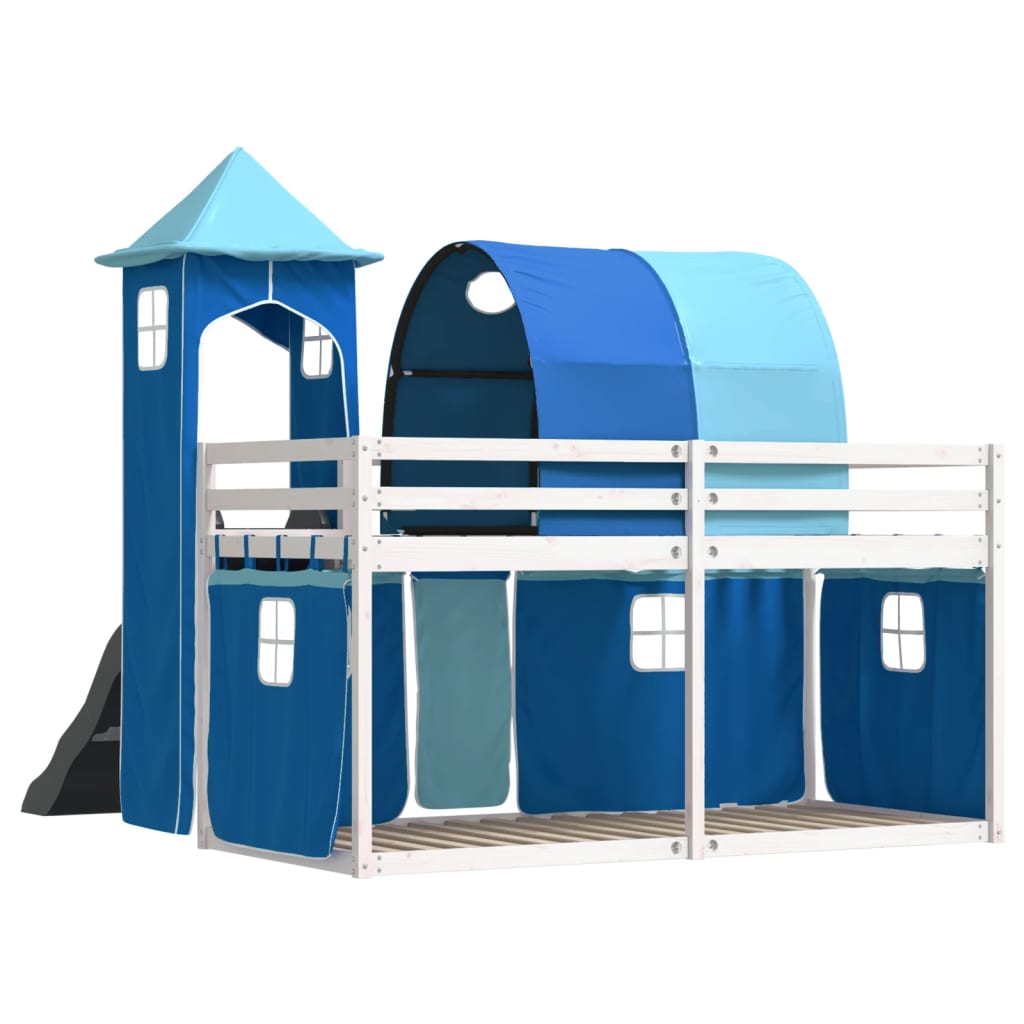 Bunk Bed Without Mattress With Slide And Curtains Blue
