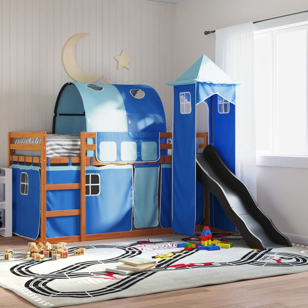 Bunk Bed Without Mattress With Slide And Curtains Blue