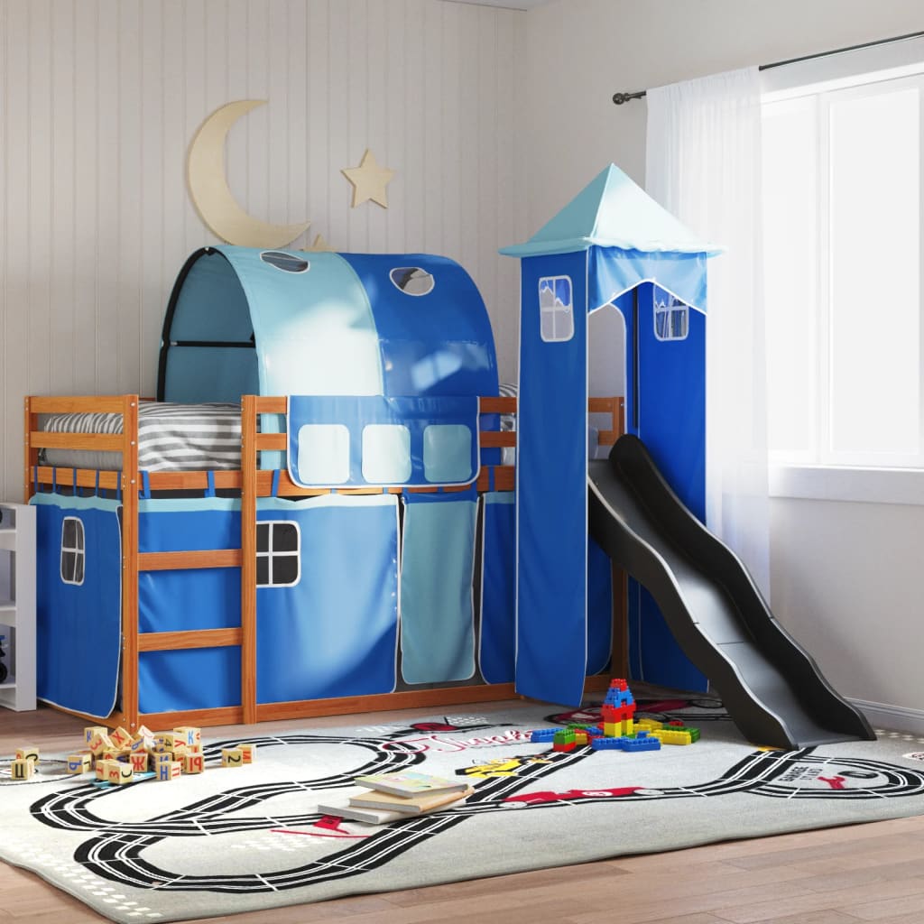 Bunk Bed Without Mattress With Slide And Curtains Blue
