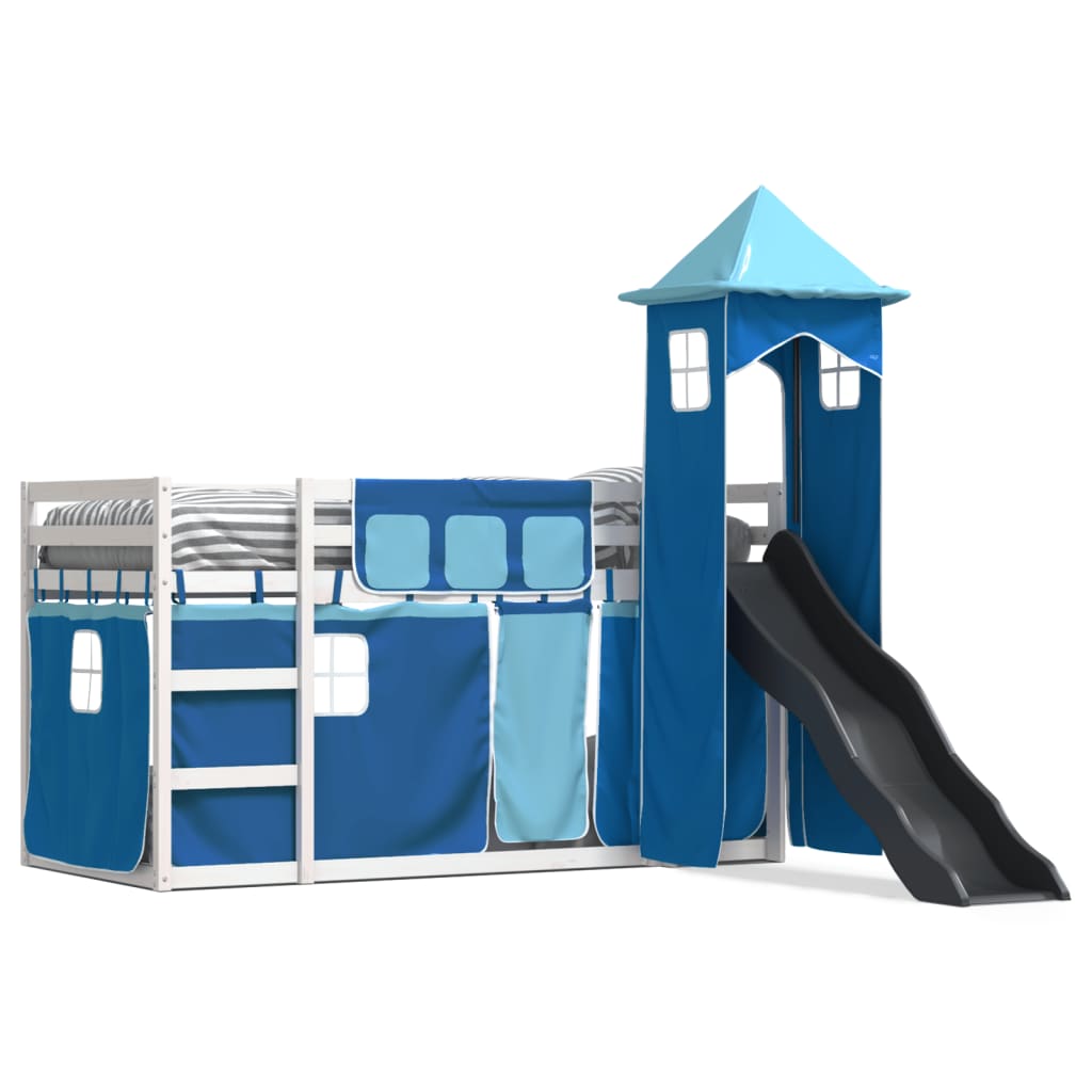 Bunk Bed Without Mattress With Slide And Curtains Blue