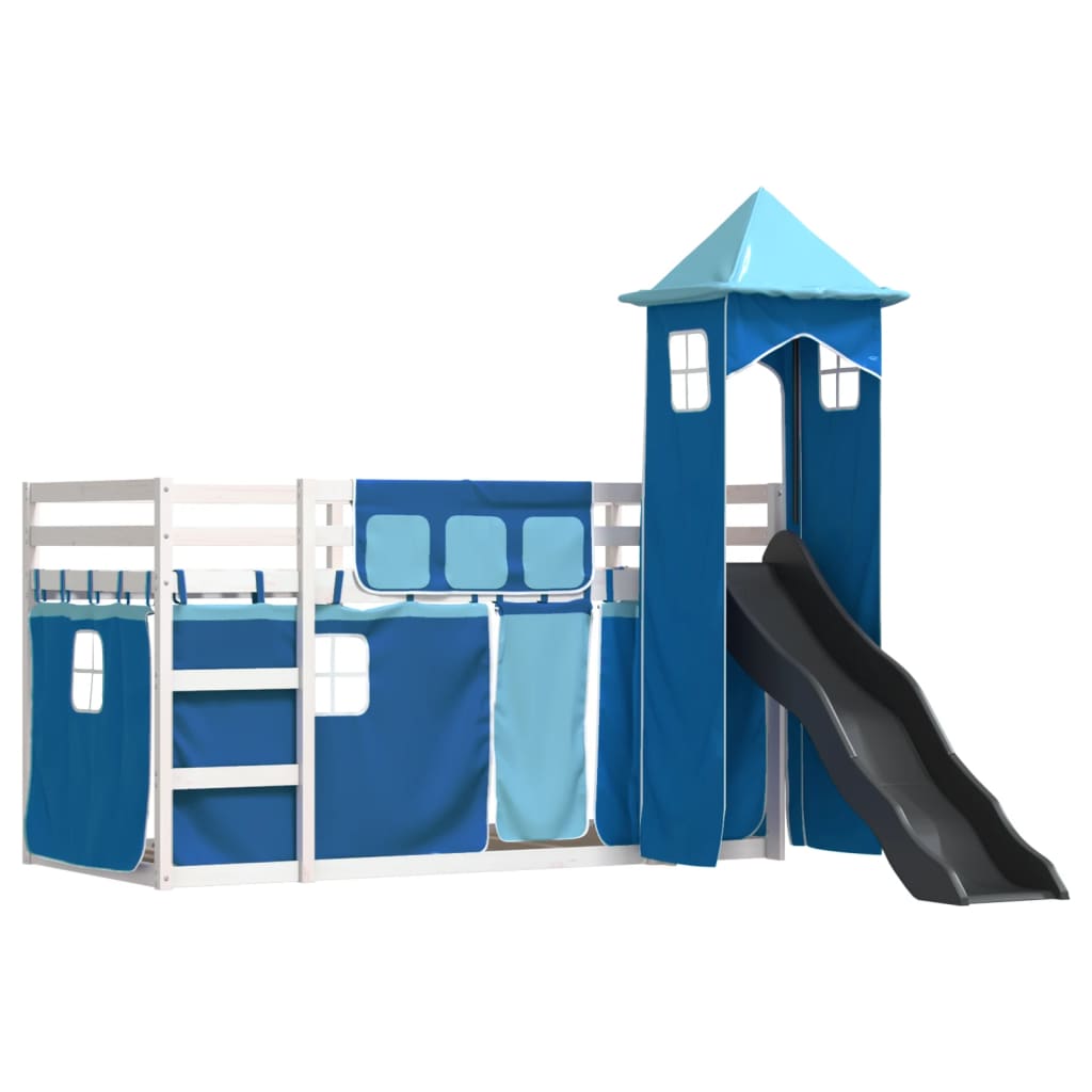 Bunk Bed Without Mattress With Slide And Curtains Blue