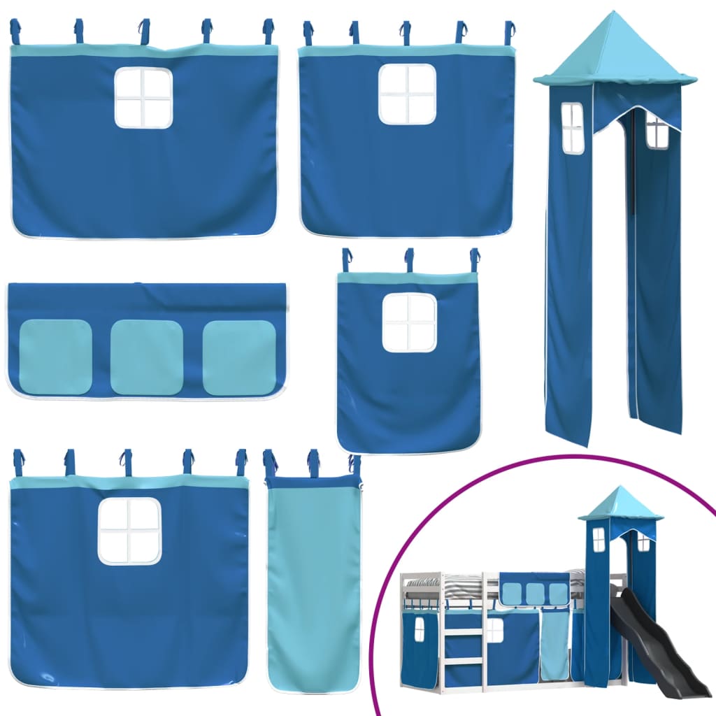 Bunk Bed Without Mattress With Slide And Curtains Blue