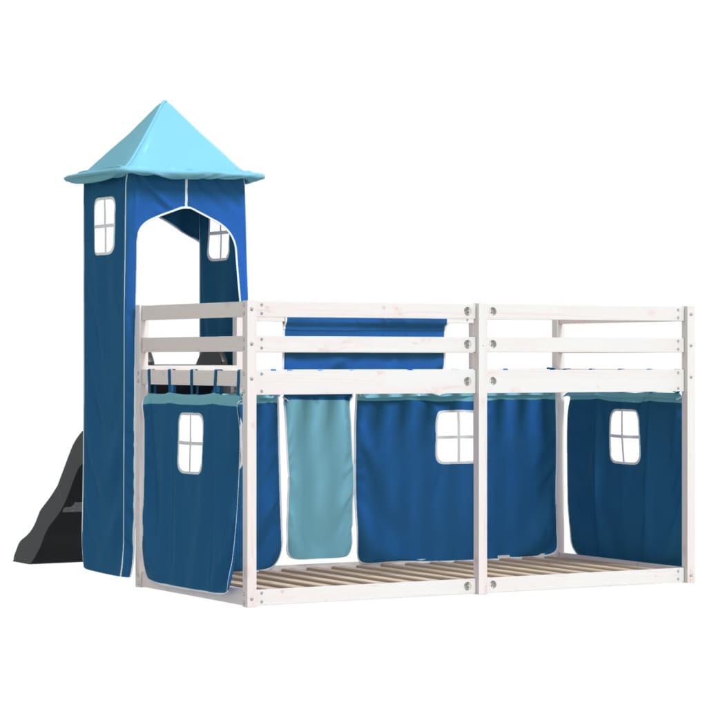 Bunk Bed Without Mattress With Slide And Curtains Blue
