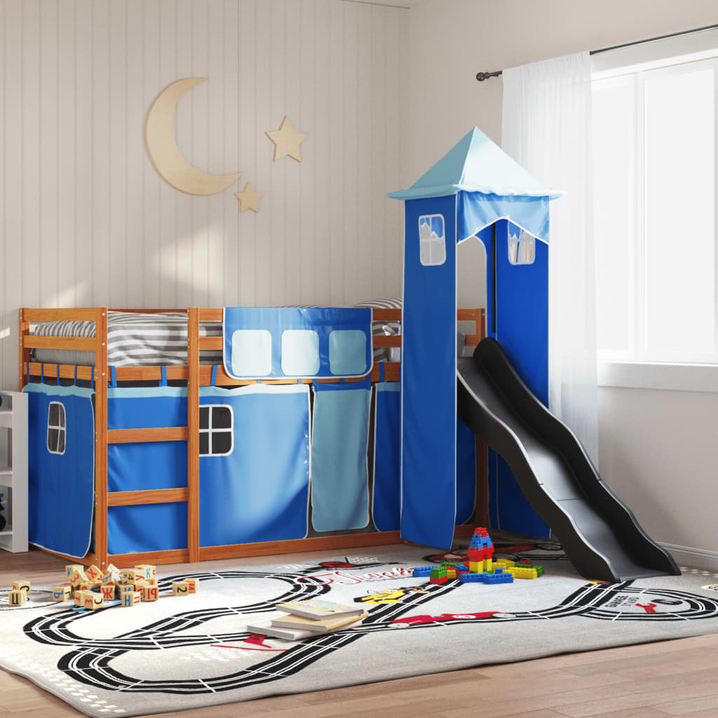Bunk Bed Without Mattress With Slide And Curtains Blue