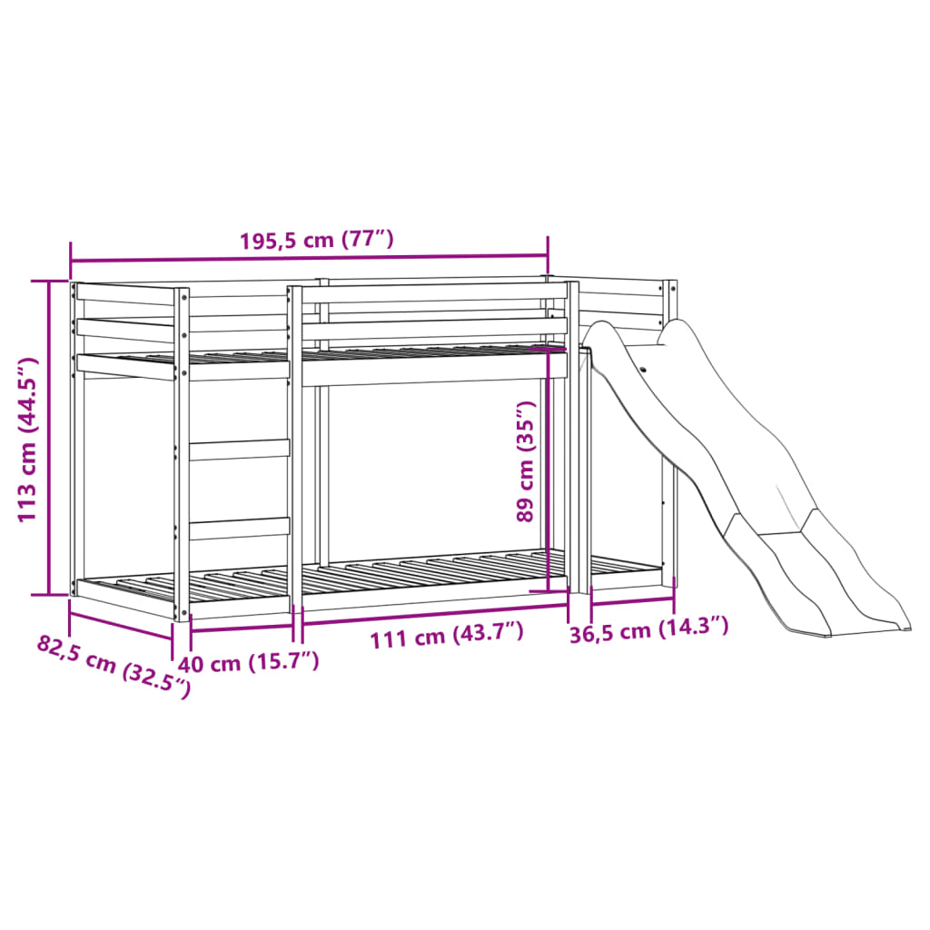 Bunk Bed With Slide&Ladder Without Mattress Small Single