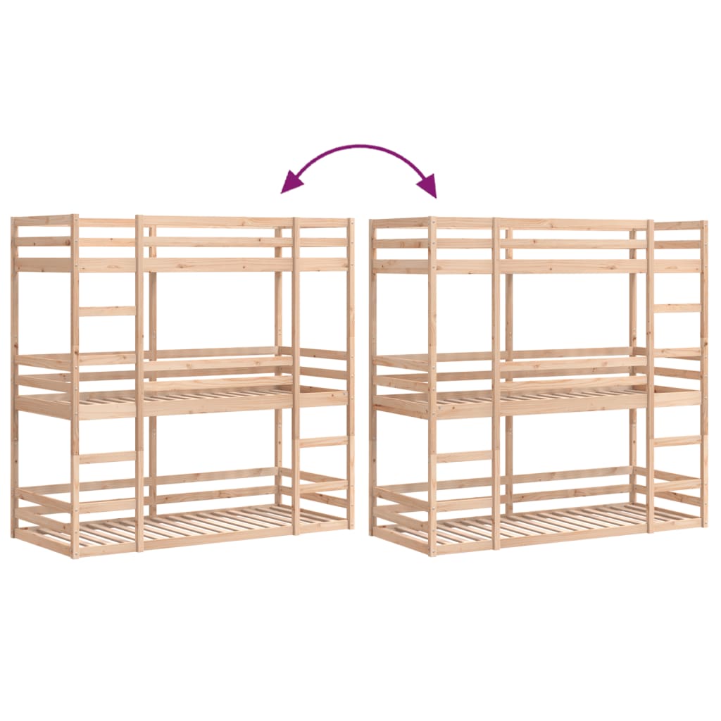 Triple Bunk Bed Without Mattress Solid Wood Pine